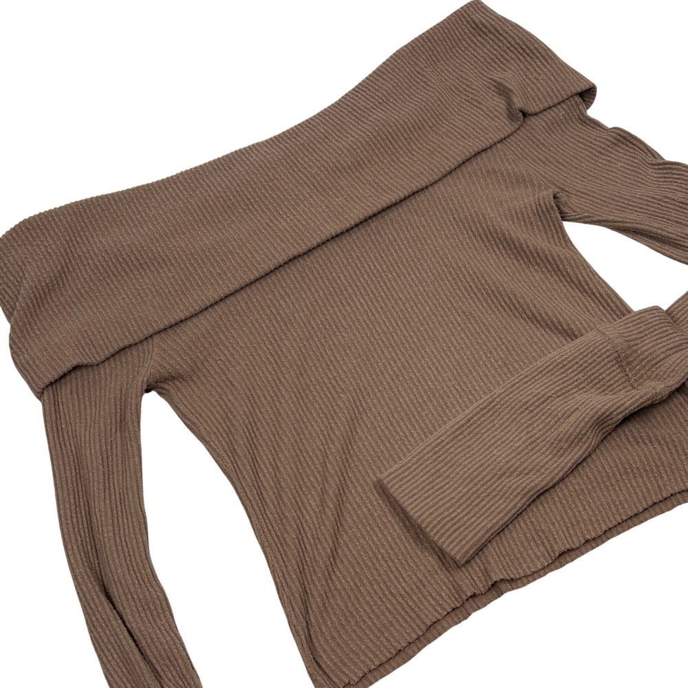We The Free Top Women Small Brown Off Shoulder Ribbed Knit Boho